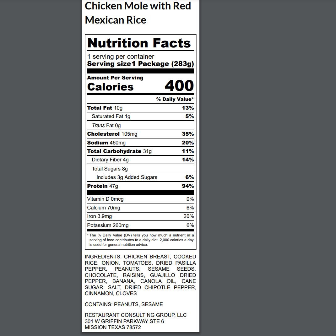 Chicken in Traditional Mole Sauce with Red Rice